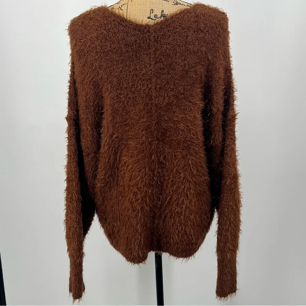 Free People Icing V-Neck Knit Sweater Mocha Java‎ Brown